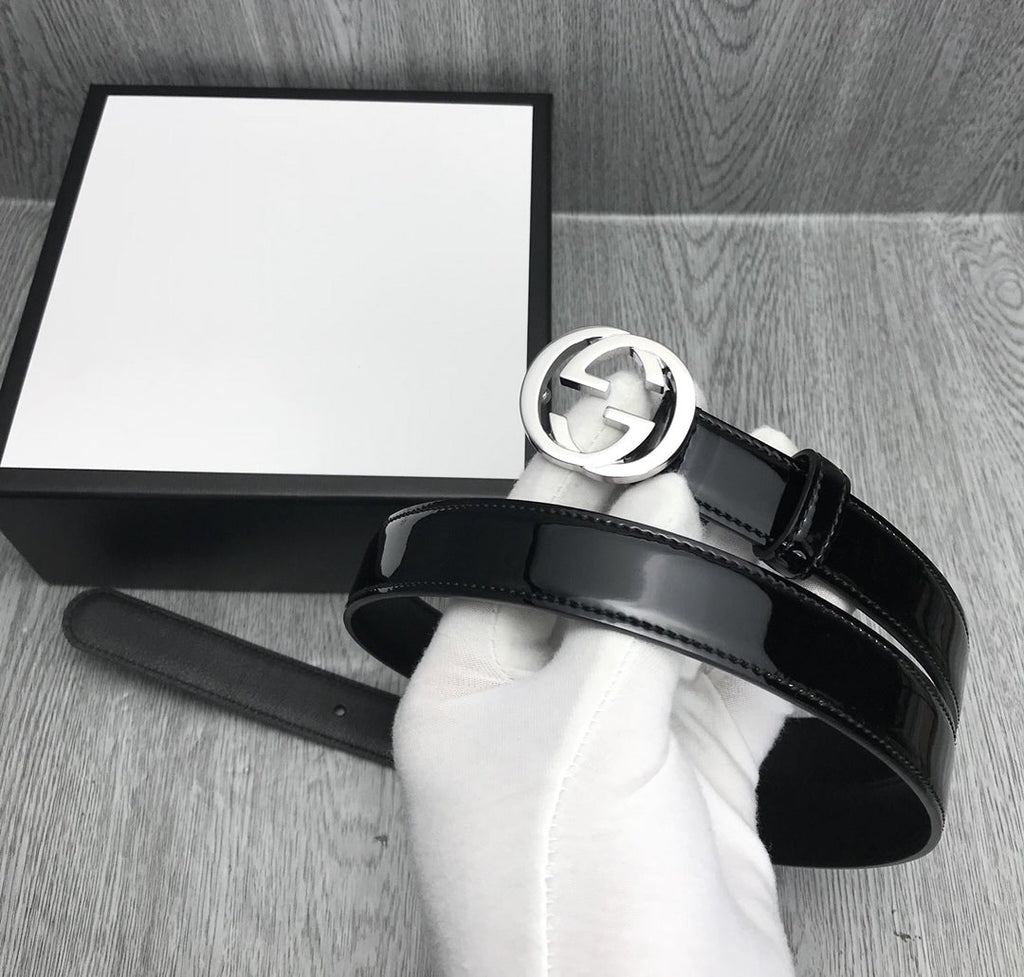 GG BELT INTERLOCKING G BUCKLE 25MM BLACK LEATHER