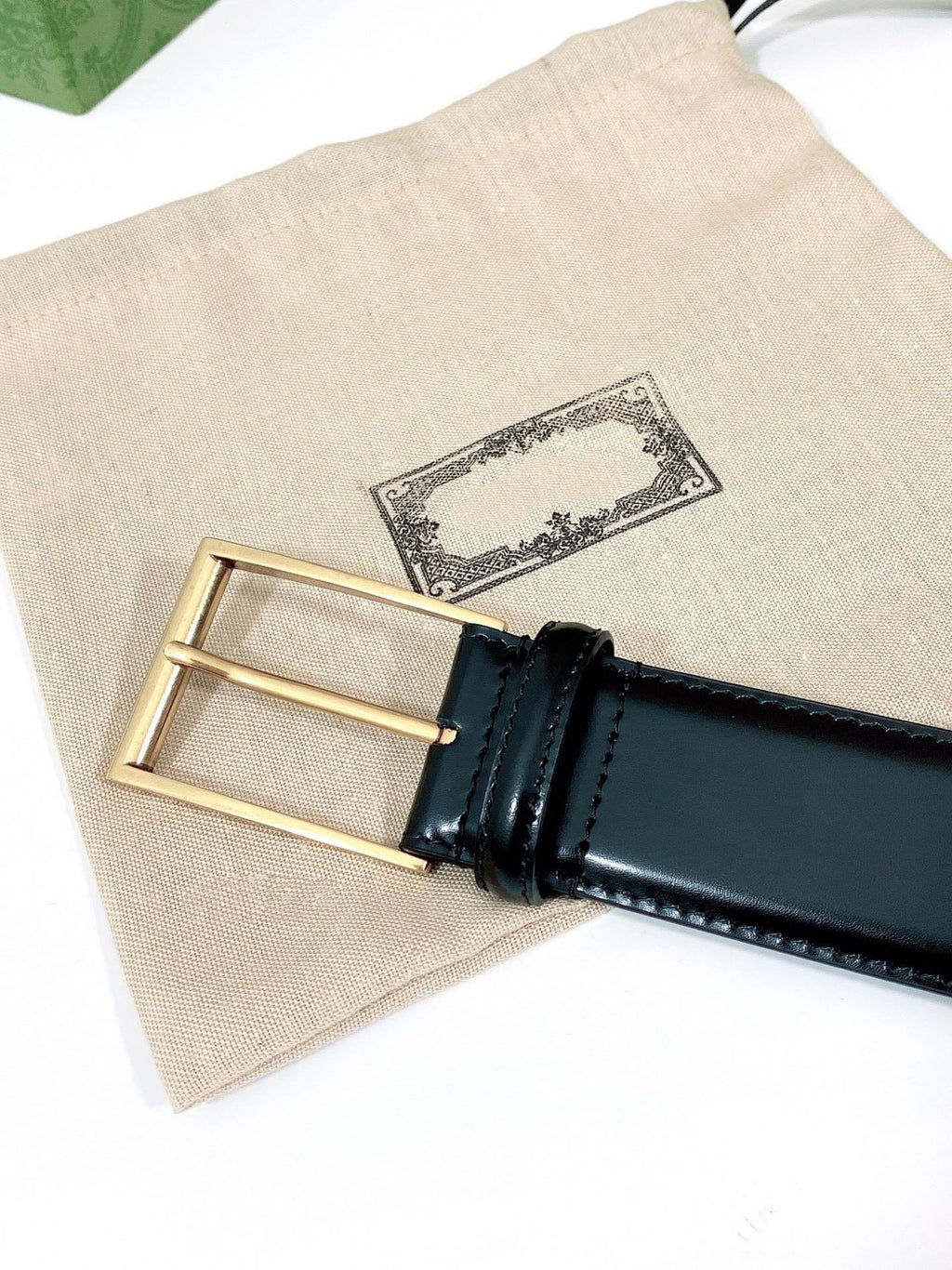 G BELT GOLD SQUARE INSTALL BUCKLE BLACK LEATHER 4.0CM