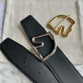 H BELT HORSE BUCKLE BLACK LEATHER REVERSIBLE  3.8CM