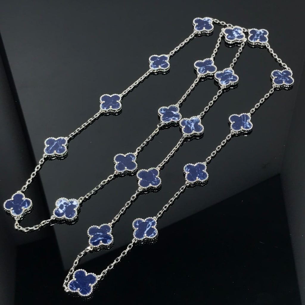 CLOVER 20 MOTIF SILVER PIETERSITE NECKLACE