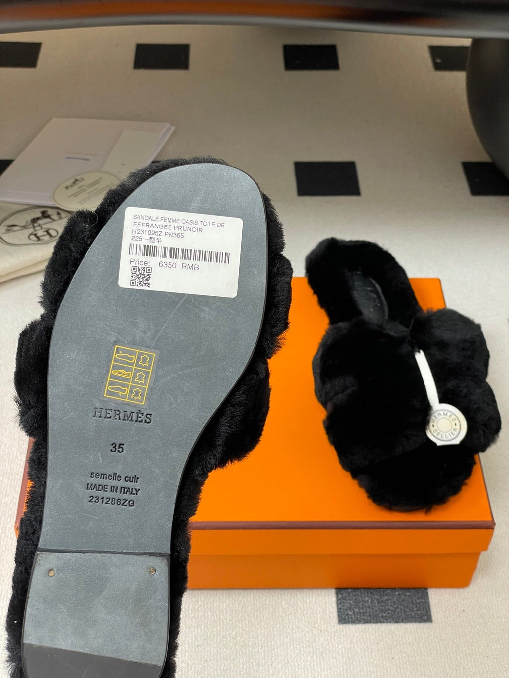 Hermes Oran Sandal Black Wool 173400