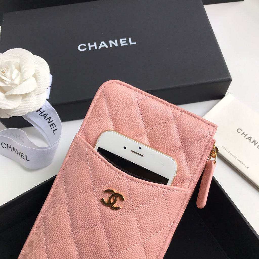 CC MOBILE PURSE 19.5 PEACH GRAINED CALFSKIN GOLD ICON