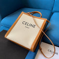 small vertical cabas 28cm beige canvas tan calfskin