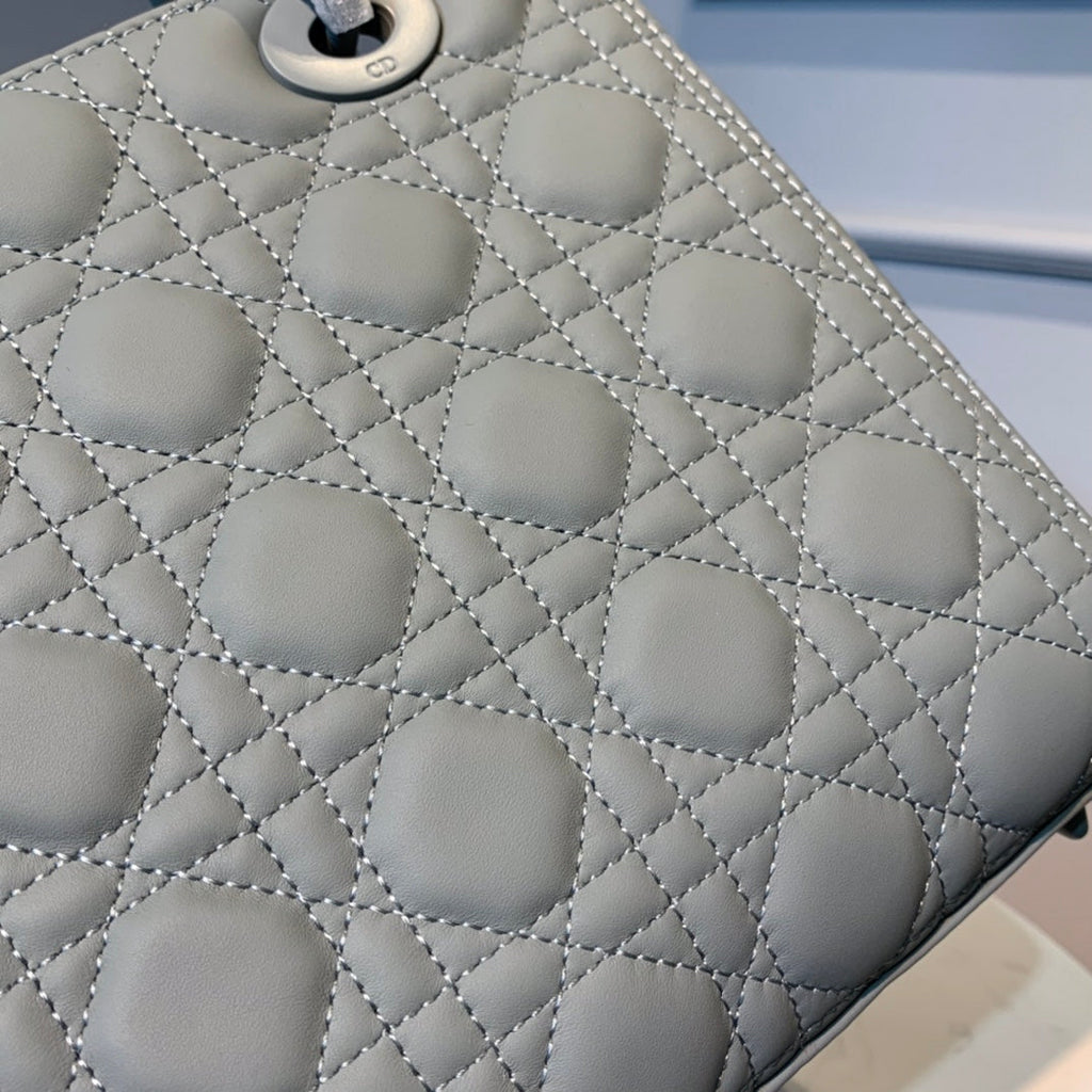 medium lady 24 matte grey calfskin matte grey hardware