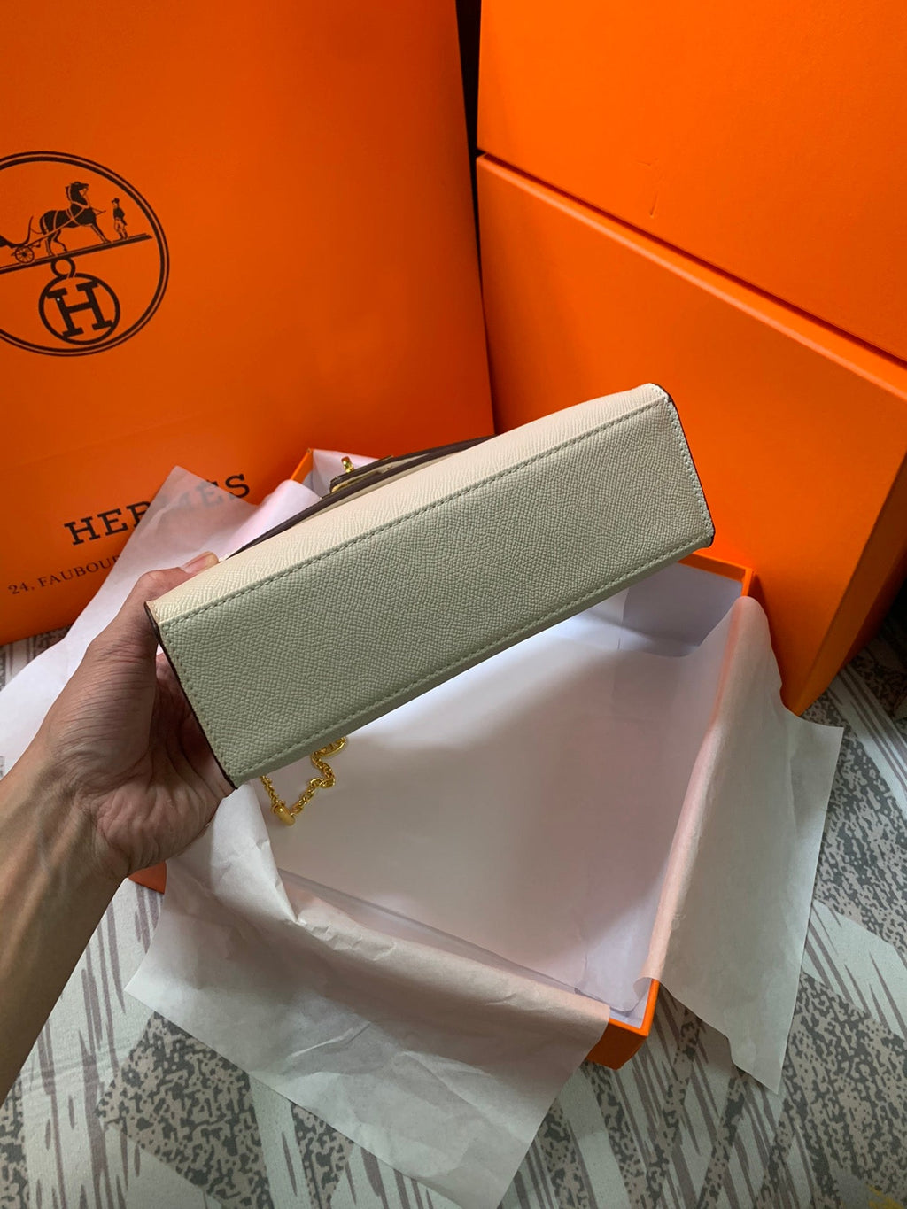 HM KELLY MINI POCHETTE 22 CREAM EPSOM