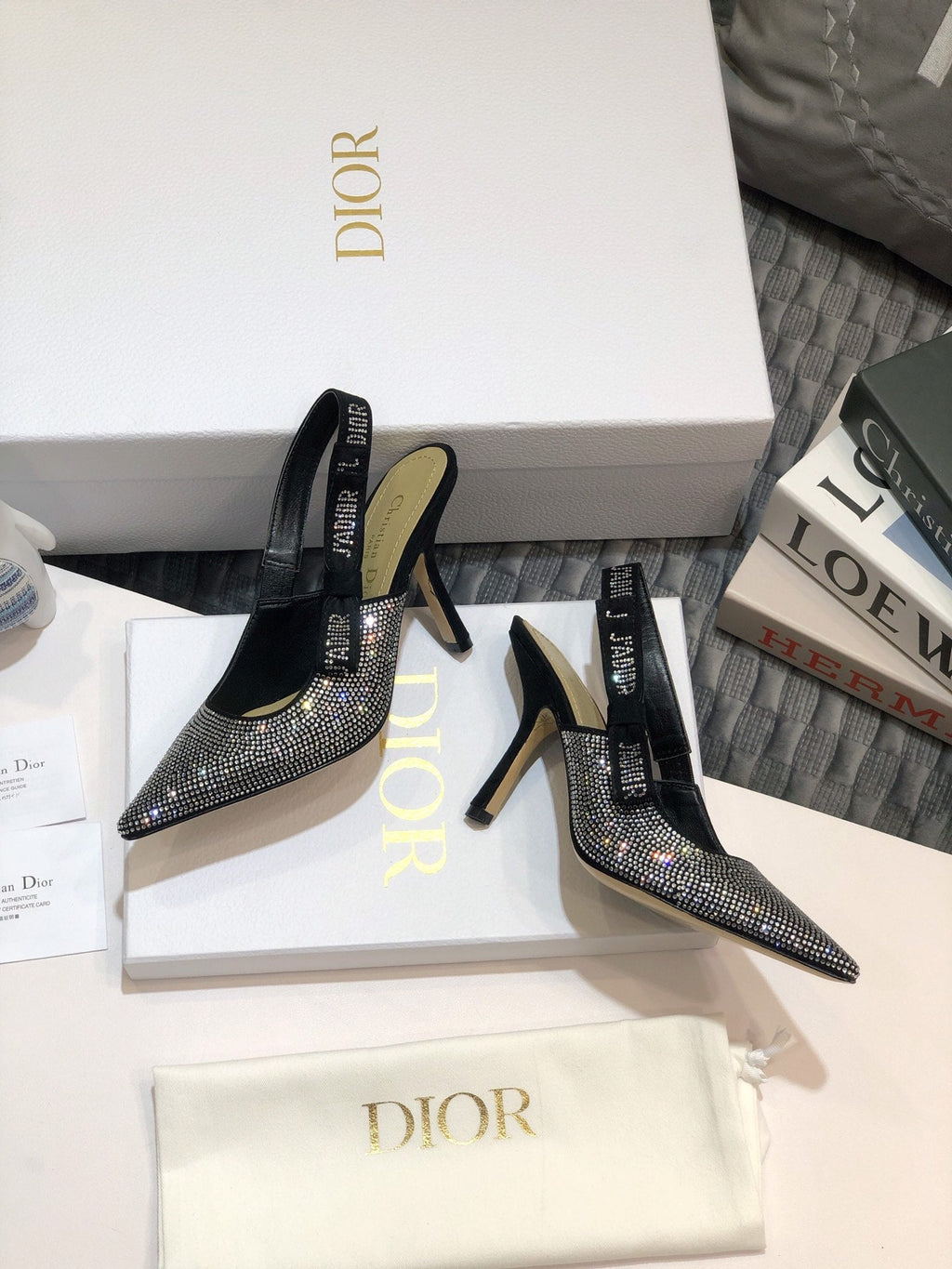 JAdior slingback pump 95 black full diamond crystal and seude