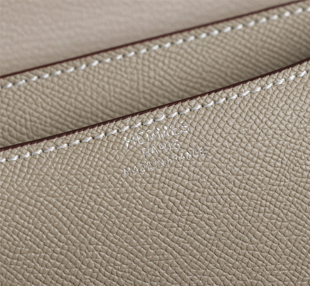 HM CONSTANCE BAGS 18 KHAKI EPSOM SILVER HARDWARE