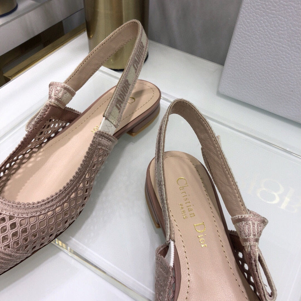 JAdior slingback flat transparent mesh rose canelle embroidered cotton