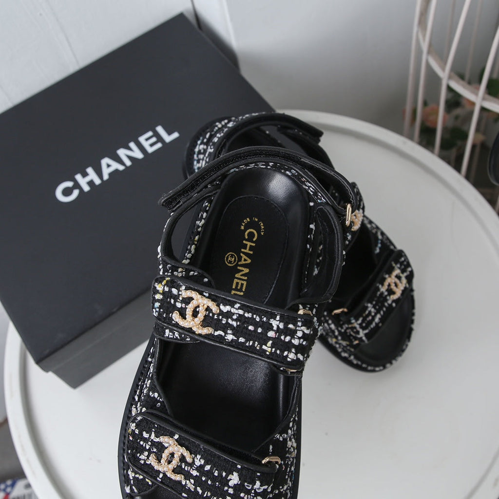 CC 25S Dad Sandal White Black Tweed Calfskin