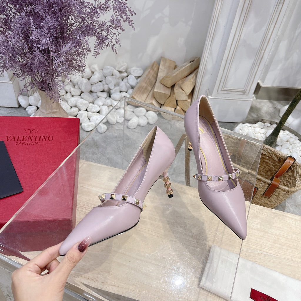 VT Rockstud Pumps Pink Sheepskin Leather
