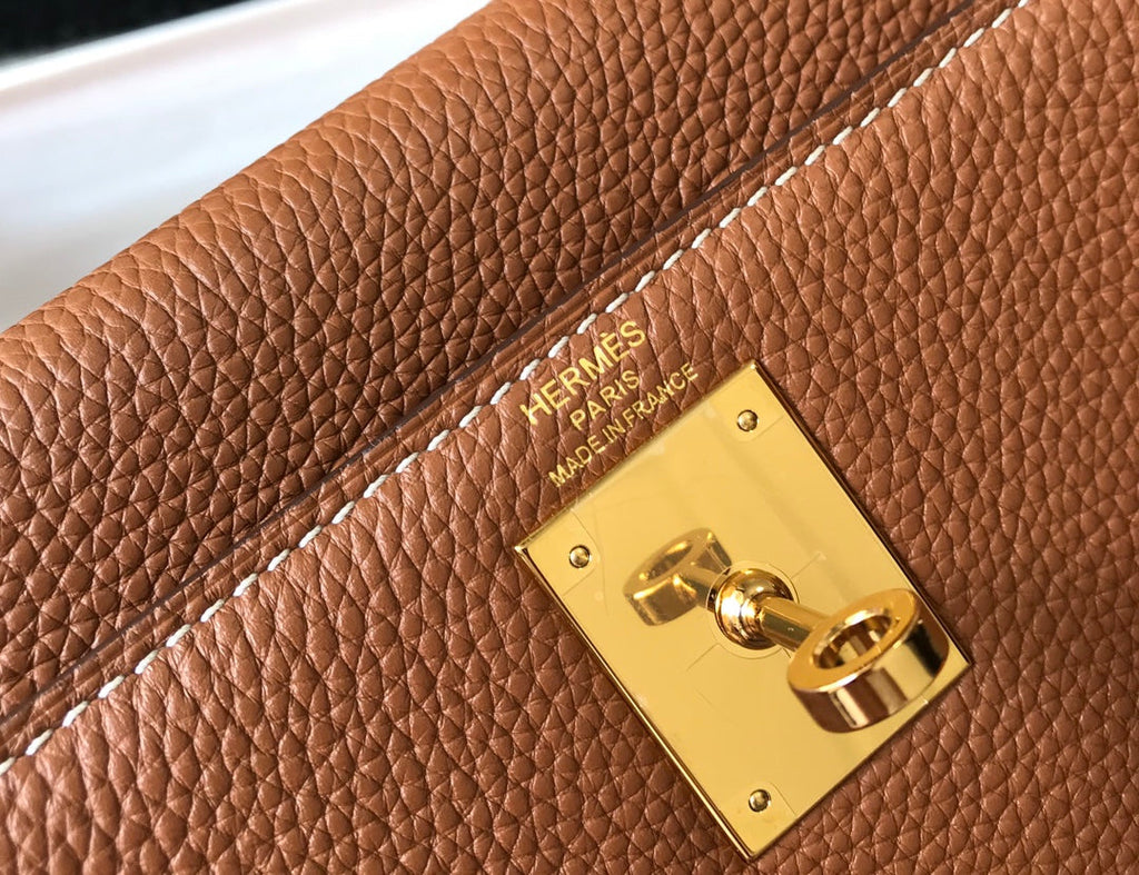 HM KELLY BAG IN BROWN TOGO GOLD HARDWARE