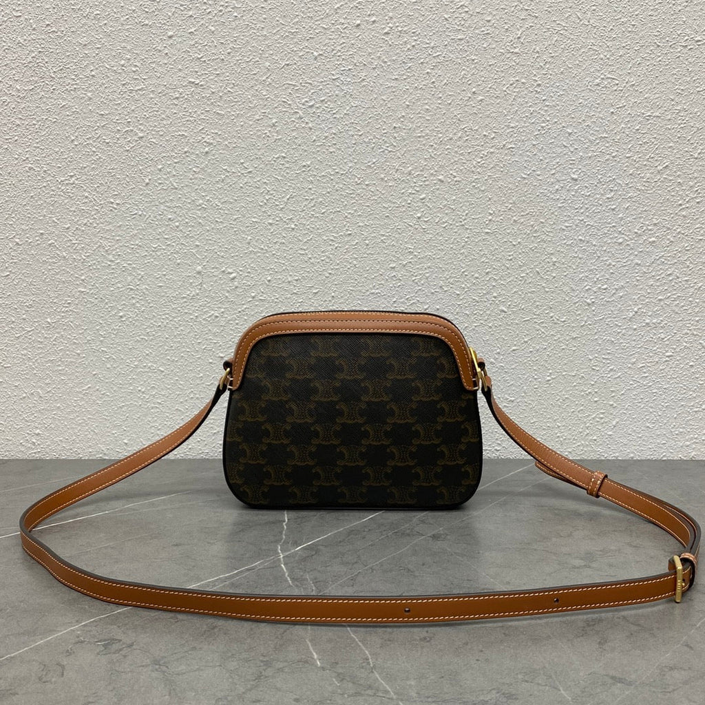 Celine 2026 Camera Bag 20cm Black Brown Canvas Leather 281916