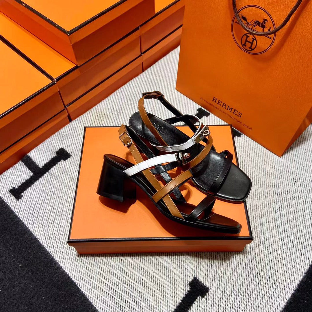 MID - SANDAL BLACK MIX WHITE MIX TAWNY CALFSKIN