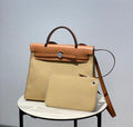 Herbag 31 Toile Beige Canvas Gold Cowhide Leather