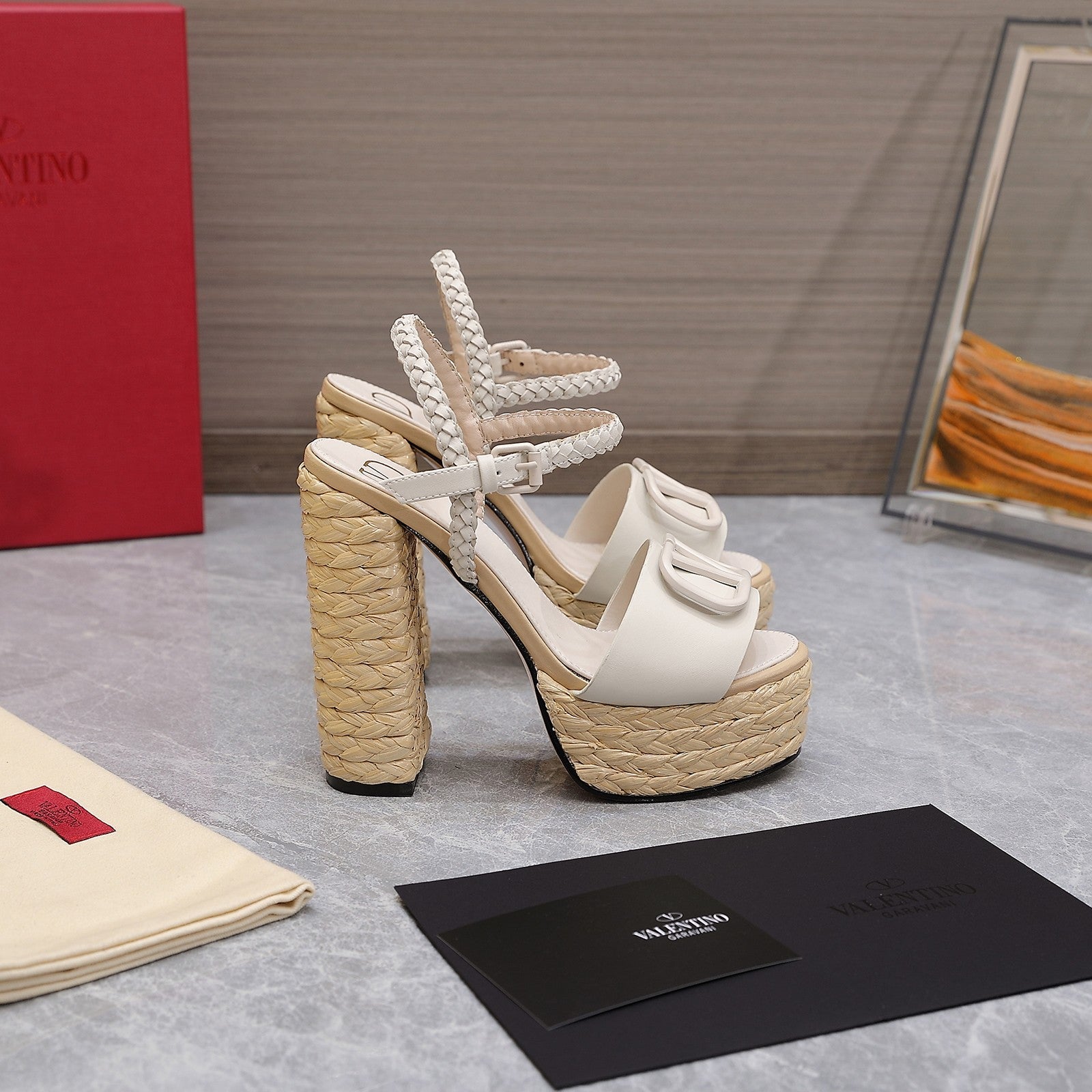 VLTN ESPADRILLE WEDGE SANDALS 25S 130 MM IN WHITE LAMBSKIN