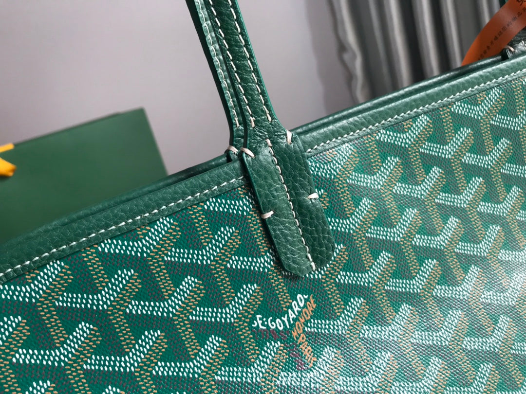 HARDY PM BAG 40 IN GREEN GOYARDINE CANVAS AND TAURILLON LEATHER TRIM