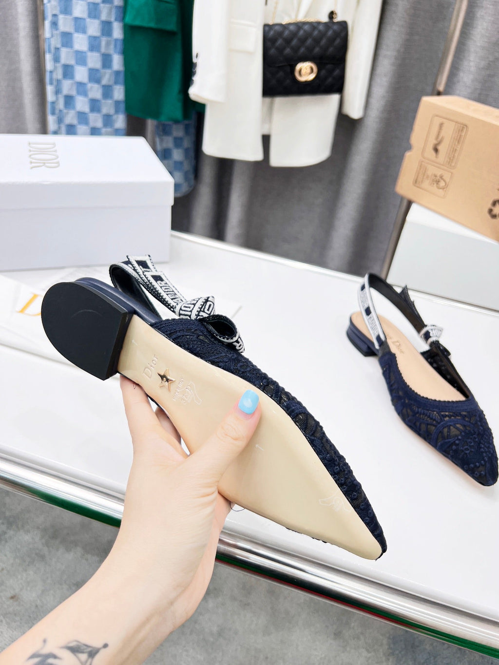 CD 25 J'Adior Slingback Flat Mesh Fabric 237966