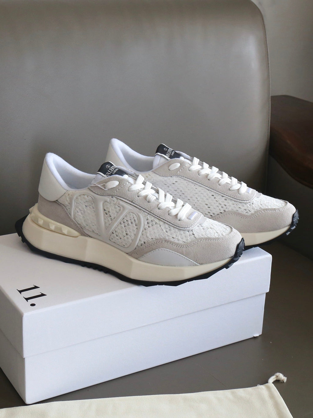VT Lace Sneaker White Suede Leather