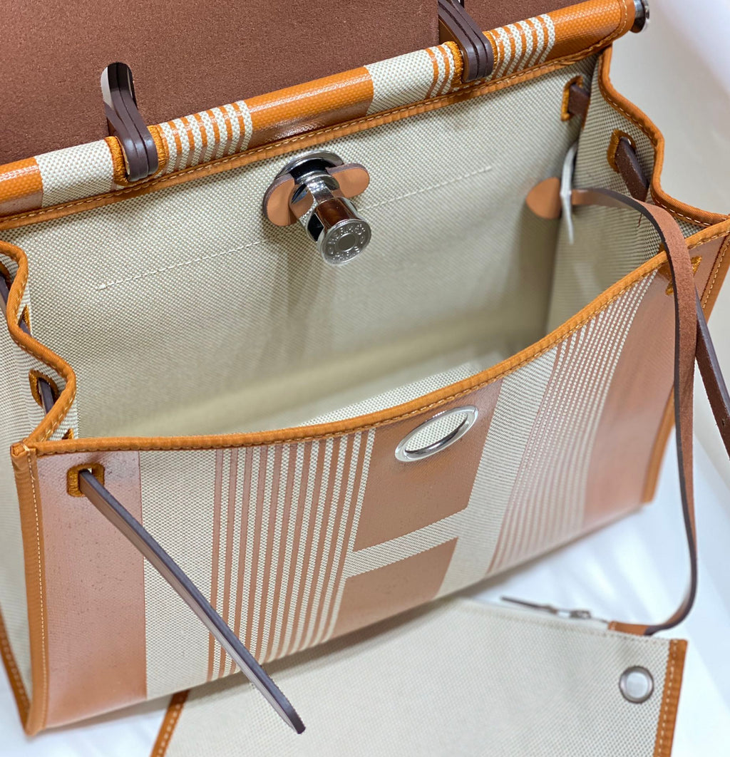 Herbag 31 Toile White Gold Canvas Gold Cowhide Leather