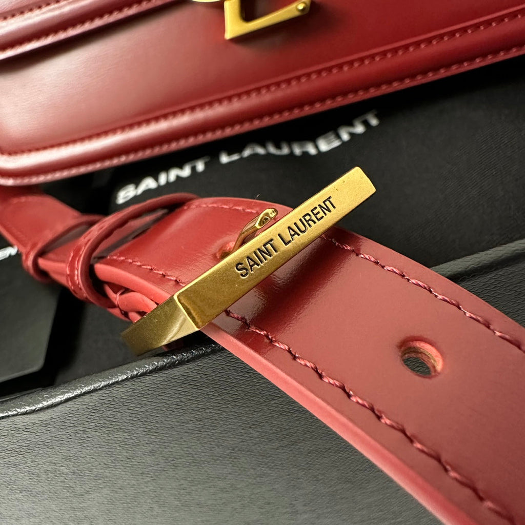 YSL Solferino Small Satchel Bag Burgundy Gold Calfskin 339457