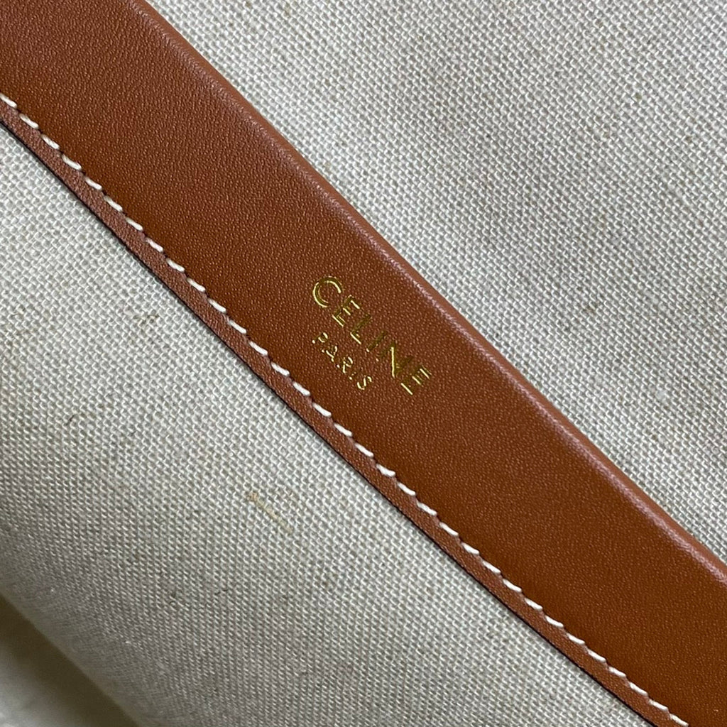 Celine 2026 Cuir Triomphe Cabas Drawstring Tote Bag Natural Tan Canvas Calfskin