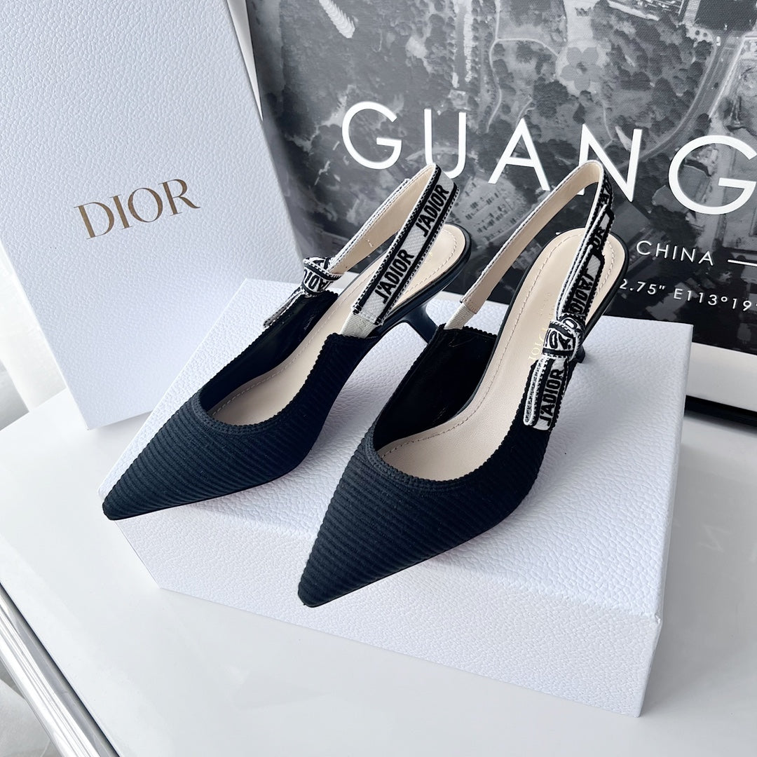 cd slingback pumps 65 black embroidered cotton