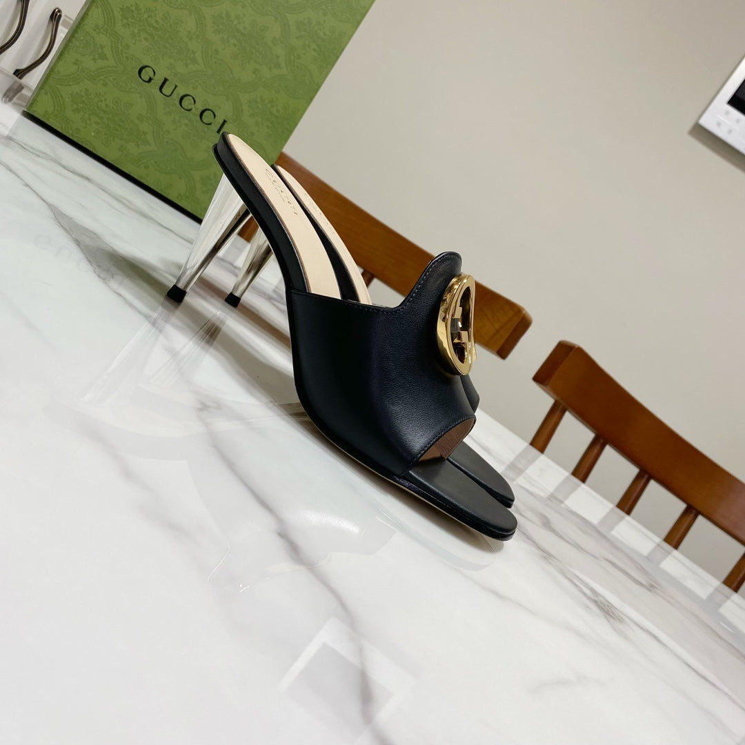 GG HIGH HEELS BLONDIE 75 IN BLACK LAMBSKIN WITH GOLD HARDWARE