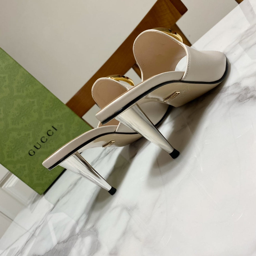 GG HIGH HEELS BLONDIE 75 IN CREAM WHITE LAMBSKIN WITH GOLD HARDWARE