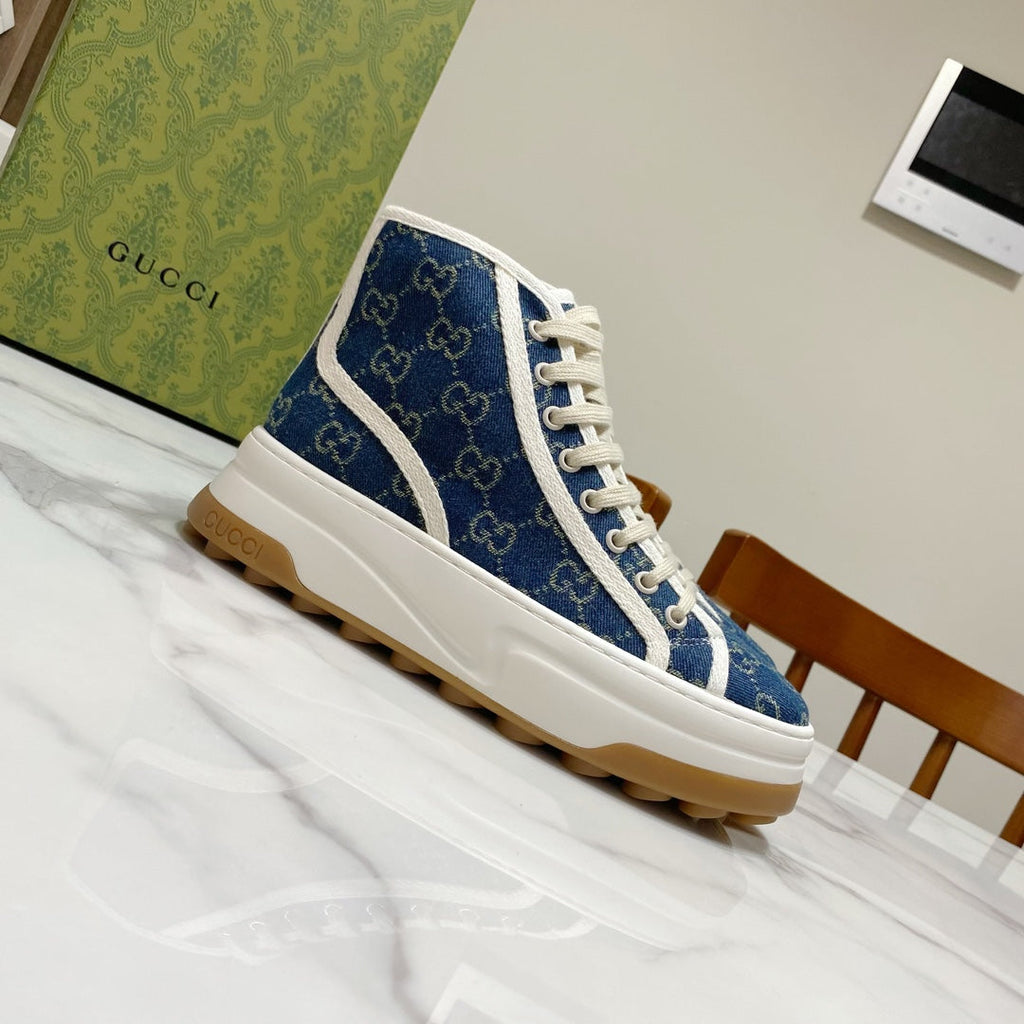 GG 26SS Platform Sneaker Dark Blue Monogram Canvas 640598