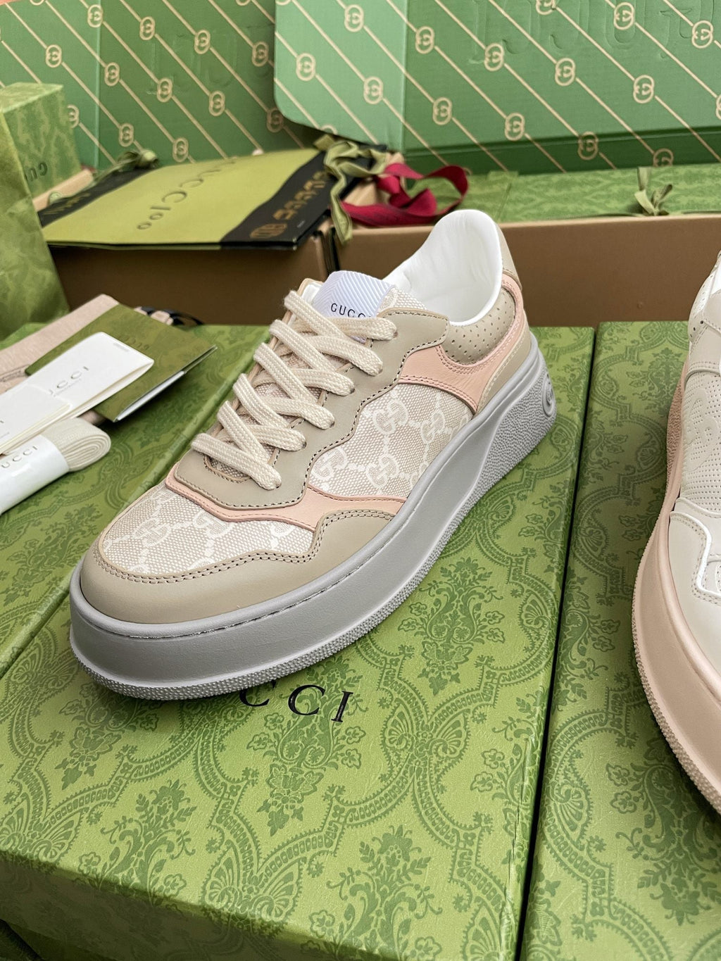 GG 26 Sneaker Beige Gray Canvas Calfskin 632890