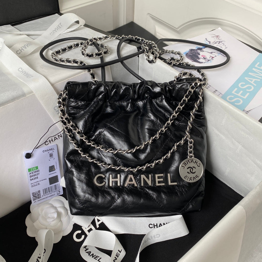CC 24S Hobo 22 Bag 20cm Black Aged Lambskin