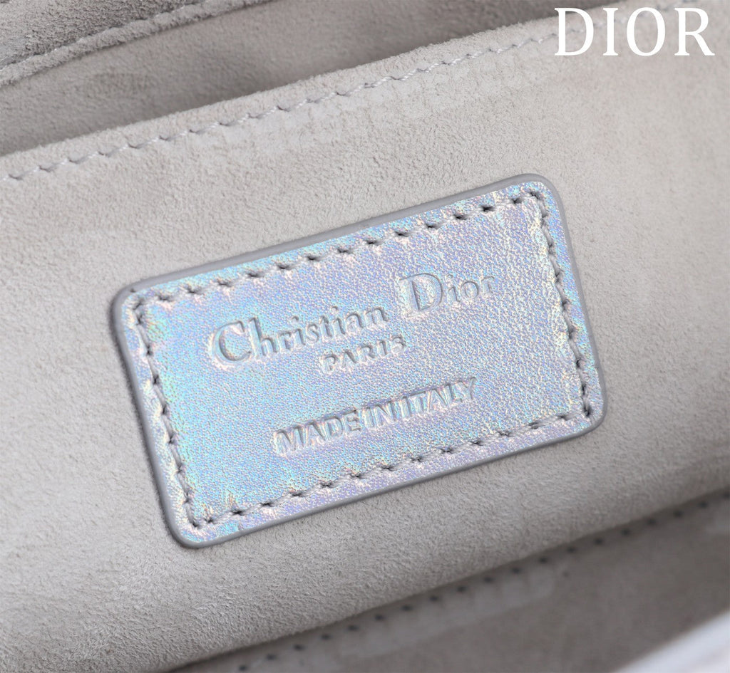 medium lady d-joy 26 silver metalic lambskin