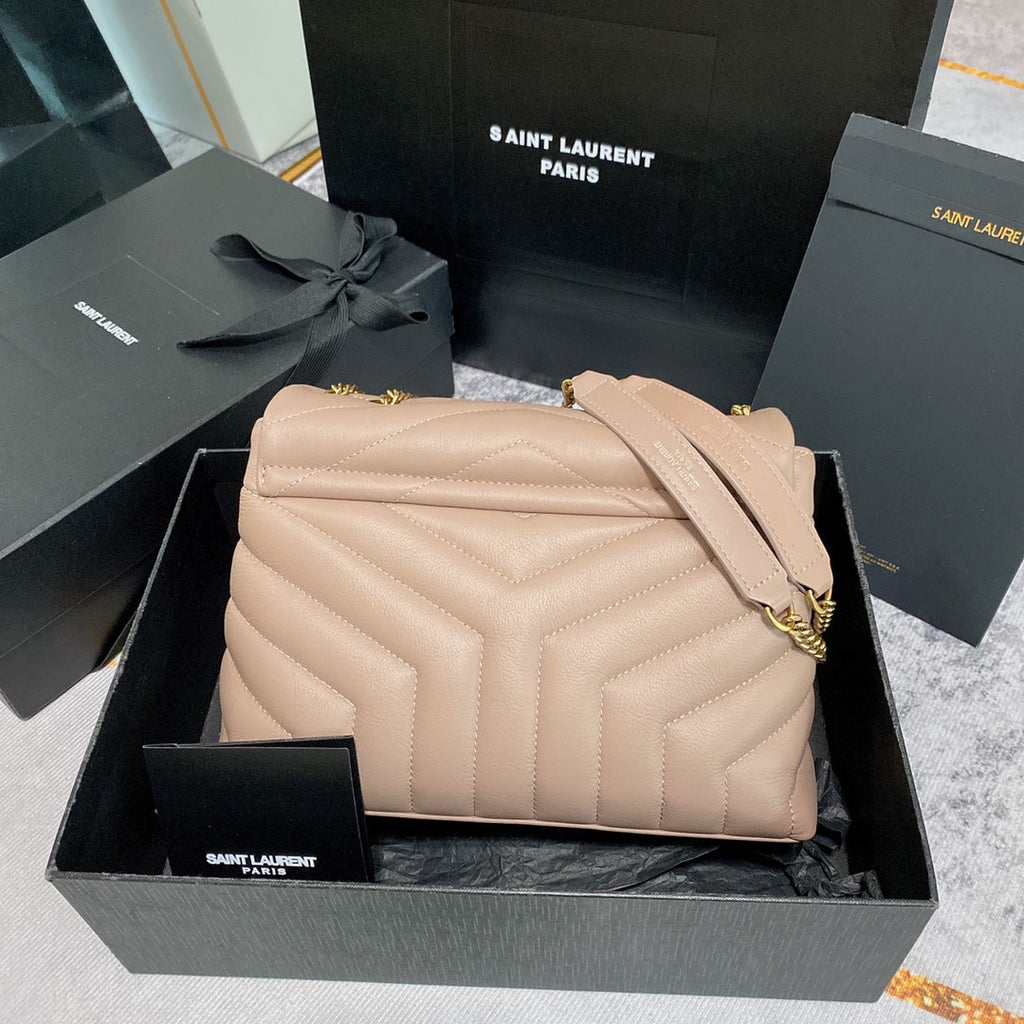 LOULOU PUFFER SMALL 25CM DARK BEIGE QUILTED LAMBSKIN