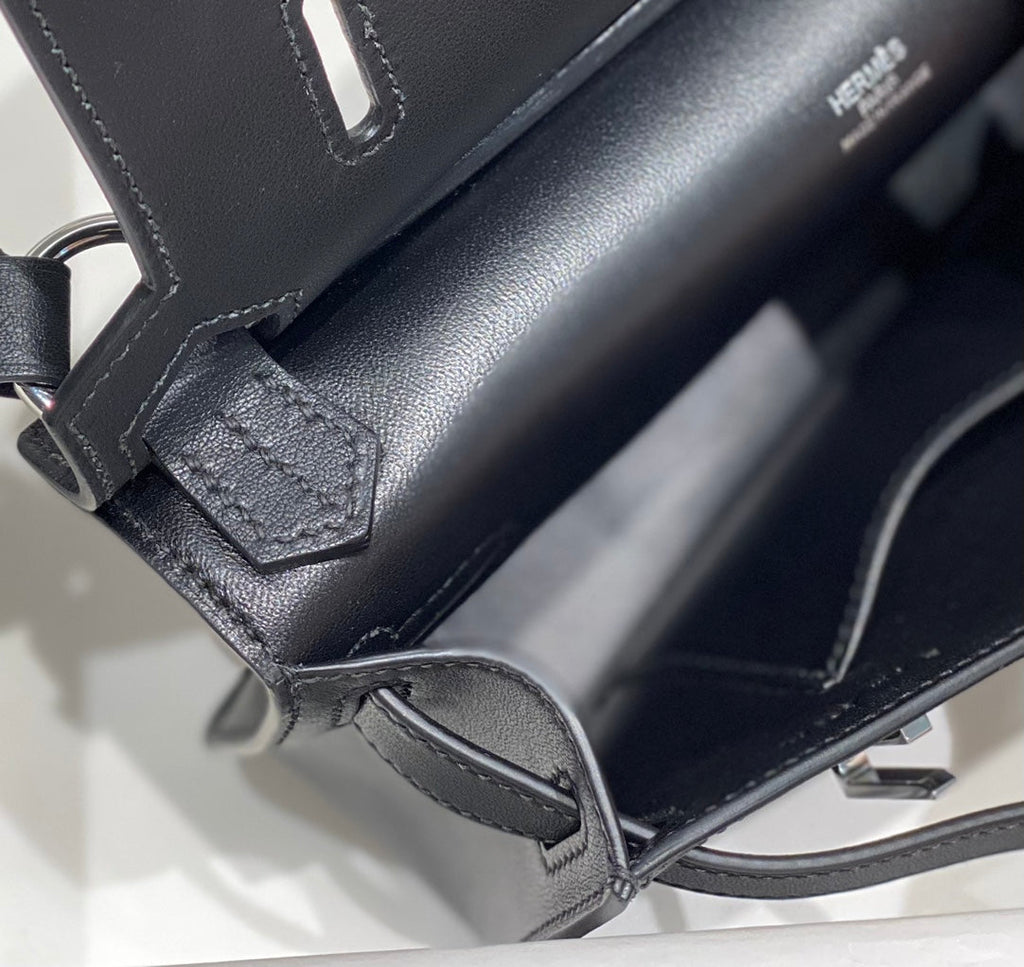 KELLY 23CM JYPSIERE BLACK LEATHER CROSSBODY BAG SHW