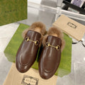 GG Princetown Slipper Brown Calfskin Tuscan Wool
