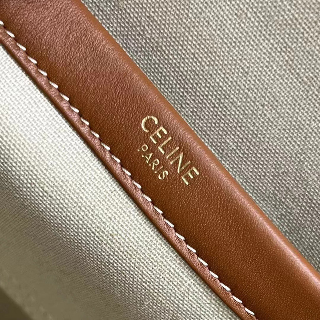 Celine 2026 Triomphe Printed Bag 26cm White Brown Black Canvas Calfskin 283599