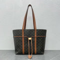 Celine 2026 Cabas Drawstring 45cm Black Brown Canvas Leather