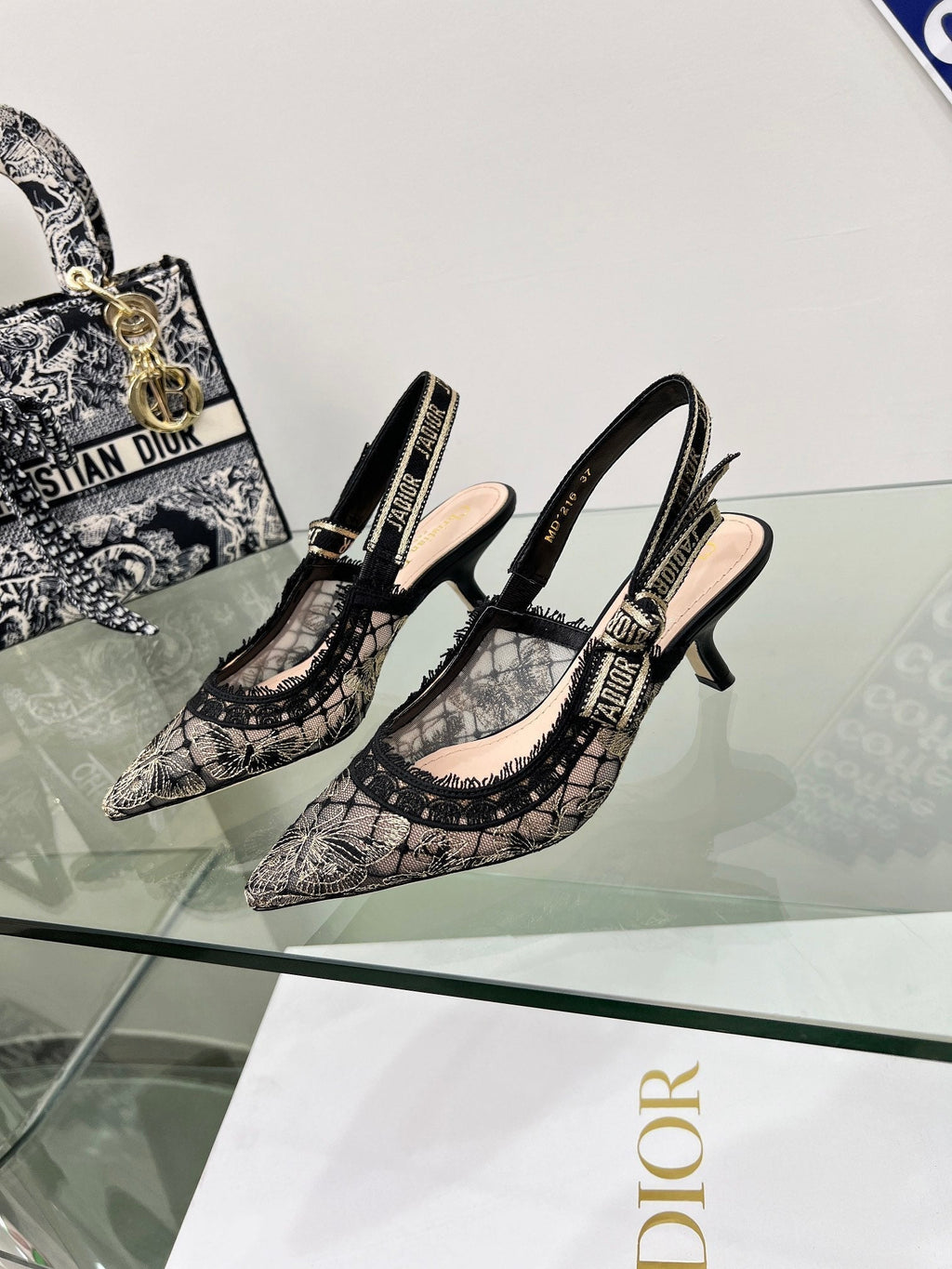 J'Adior Slingback Pump 65mm In Black Lace Fabric 100836