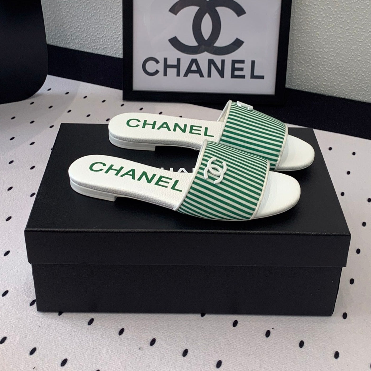 MULES green LAMBSKIN