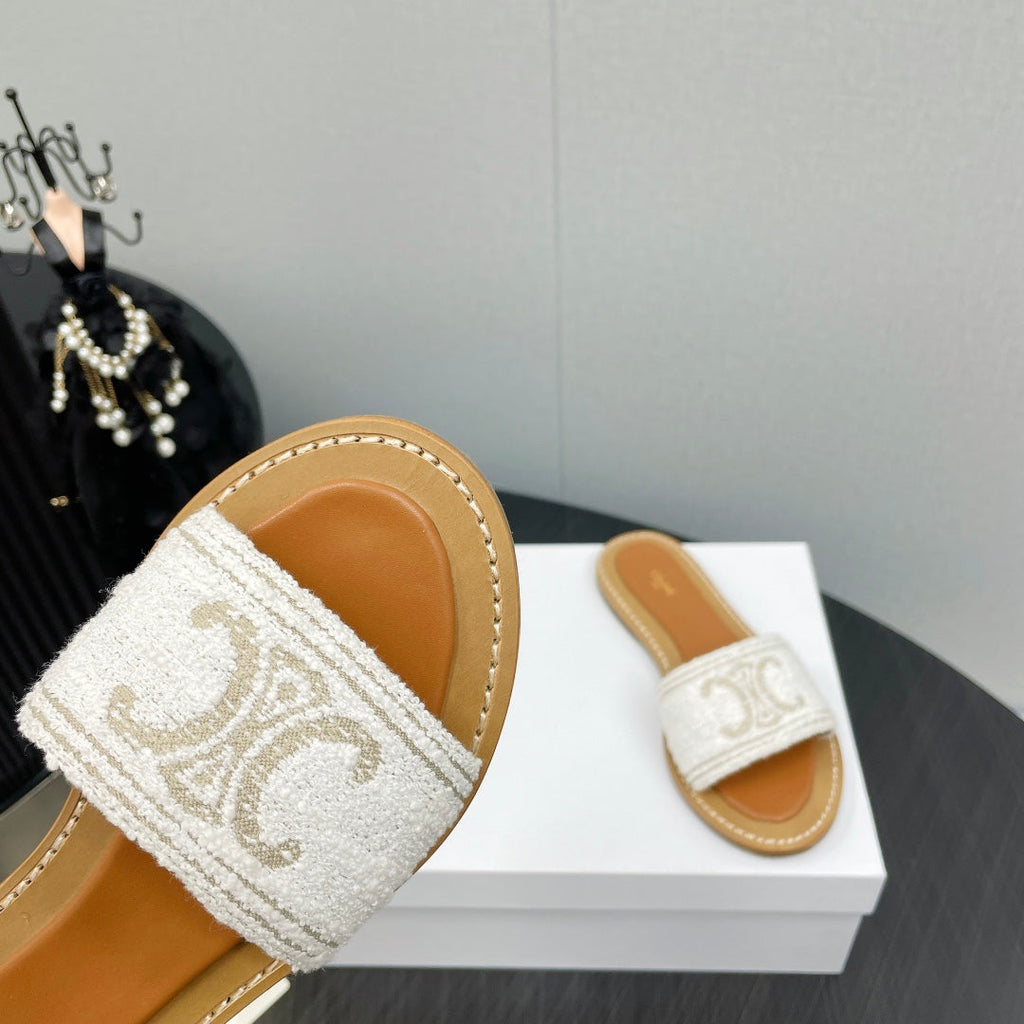 LYMPIA MULE IN TRIOMPHE JACQUARD WOOLLEN FABRIC ECRU