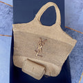 icare 58cm woven raffia brown calfskin