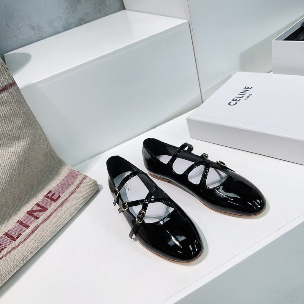 FLAT MARY JANE IN BLACK CALFSKIN