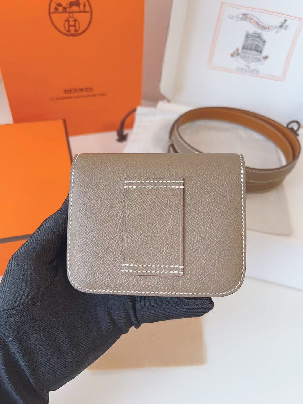hm kelly belt 18mm with constance slim grey epsom gold hardware