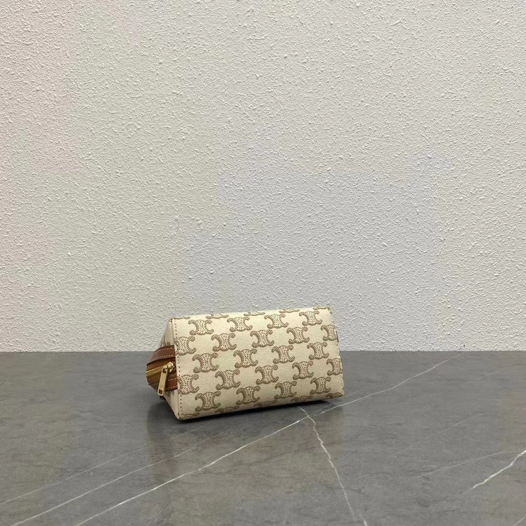 Celine 2026 Cuir Triomphe Clutch On Chain White Brown Canvas Calfskin