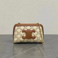 Celine 2026 Cuir Triomphe Clutch On Chain White Brown Canvas Calfskin