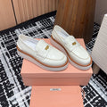 Miu Loafers Coin Shaped Thick Sole White With Brown Border Cowhide