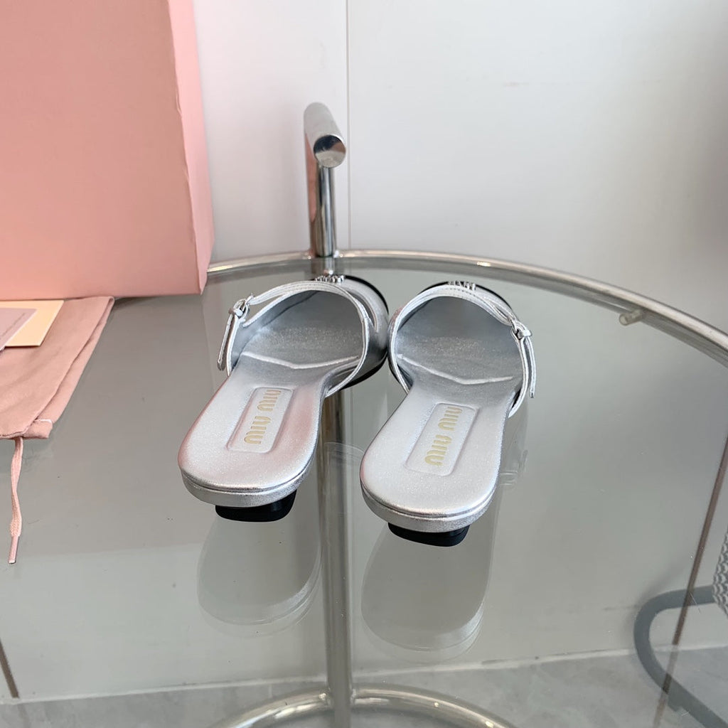 Miu Mules Silver Cowhide
