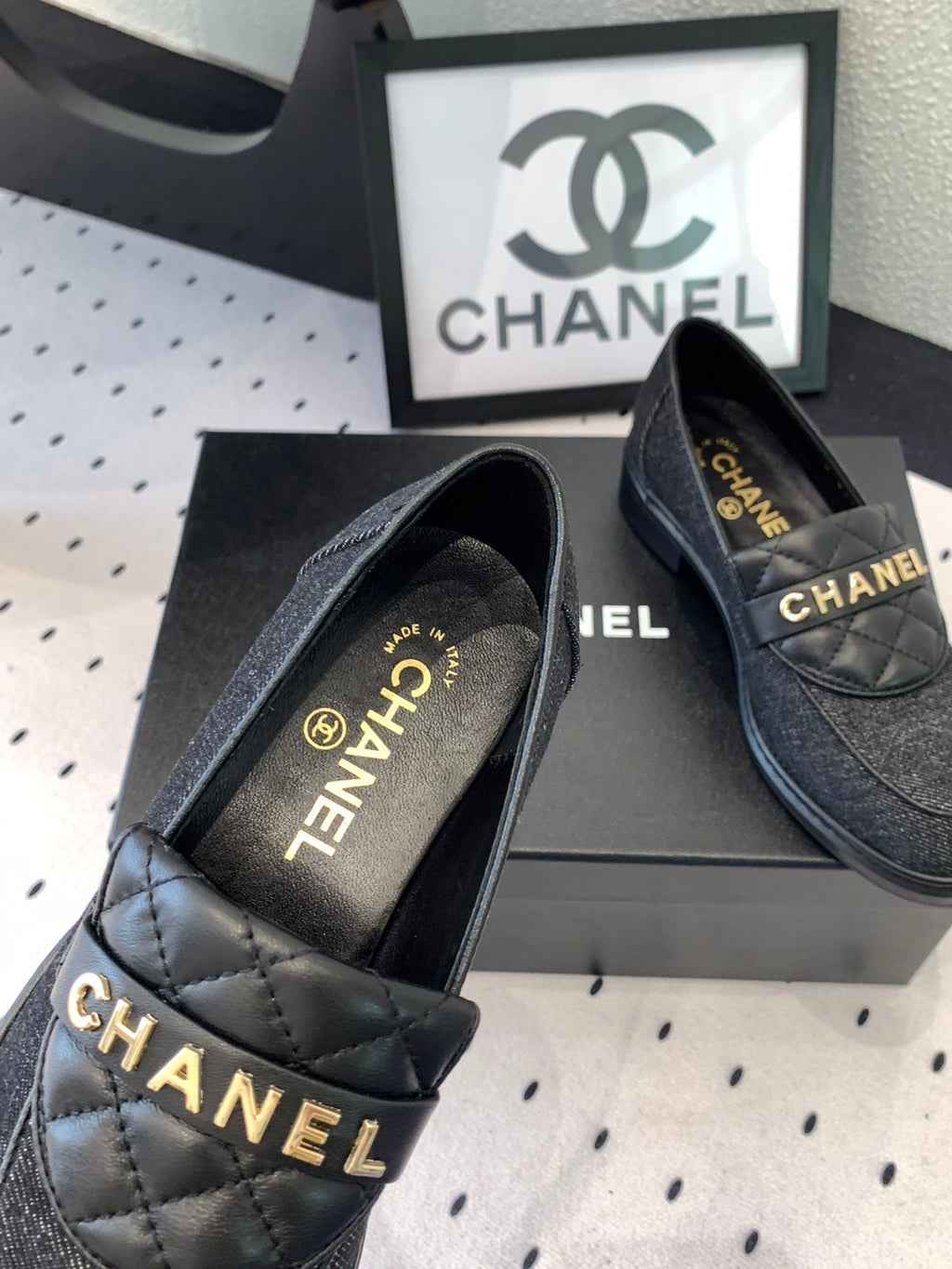CC Moccasins In Black Denim Fabric 147020
