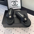 CC Thong Slippers In Black Denim Fabric 147053