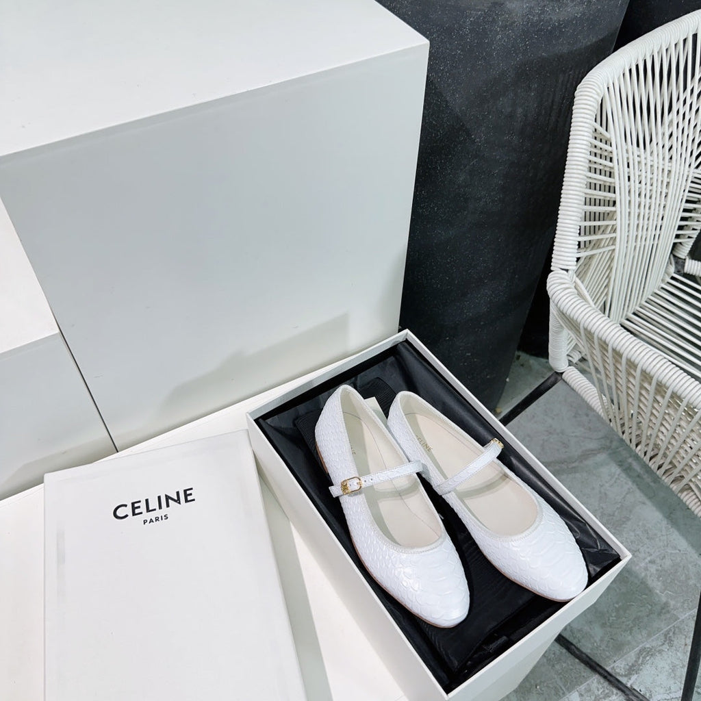 WHITE PYTHON PRINT LEATHER BALLET FLATS